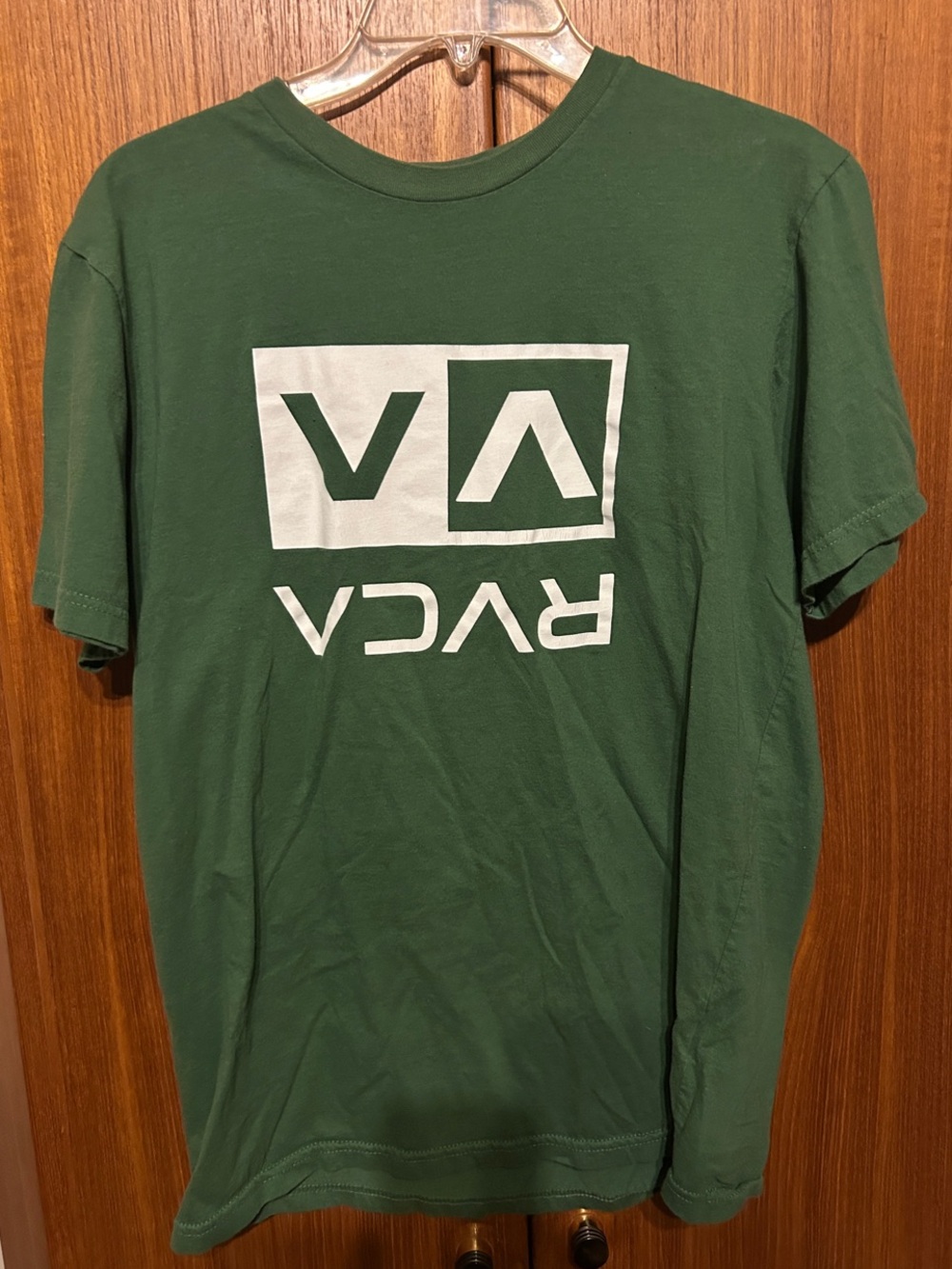 RVCA Green Short-Sleeve Logo Tee with White Print